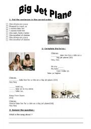 English Worksheet: Song Big Jet Plane