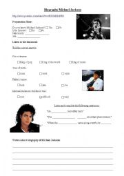 English Worksheet: Listening (video) Biography Michael Jackson