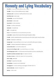 English Worksheet: Honesty and Lying Speaking Activity and vocabulary