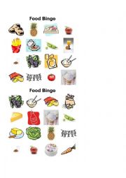 English Worksheet: Food and Drinks Bingo