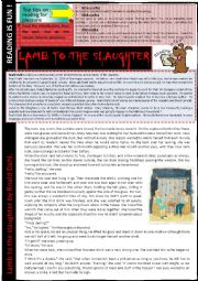 English Worksheet: Lamb to the Slaughter by Roald Dahl  READING + questions + KEY