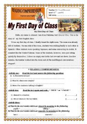 English Worksheet: My First Day of Class