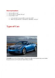 English Worksheet: Types of Cars & Dialogue
