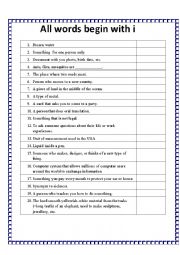 English Worksheet: All the words start with i