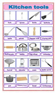 English Worksheet: Kitchen tools pictionary