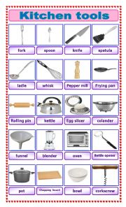 English Worksheet: Kitchen tools pictionary