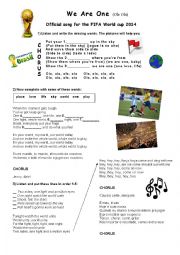 English Worksheet: We Are One - World Cup 2014 Song