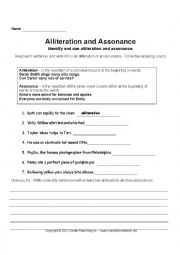 English Worksheet: alliteration