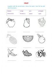 English Worksheet: fruits  