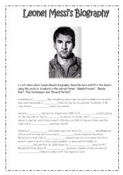 English Worksheet: Revising Tenses with Leonel Messis Biography 