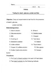 English Worksheet: Food Test Activity