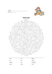 Kitchen Verbs Word Search