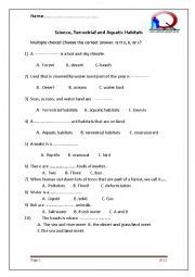 Science Work sheet. Terrestrial and Aquatic Habitats