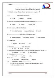 English Worksheet: Science Work sheet. Terrestrial and Aquatic Habitats