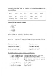 English Worksheet: guided discovery (countable and uncountable nouns/some and any)