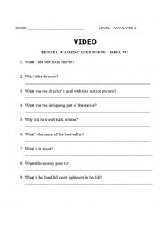 English Worksheet: DENZEL WASHING INTERVIEW  DJ VU-WS