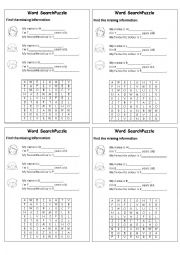 English Worksheet: Word Search Puzzle (Names, Numbers & Colours)