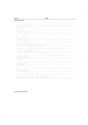 English Worksheet: School Supplies Tracing