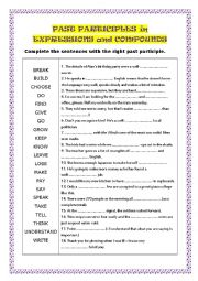 English Worksheet: PAST PARTICIPLES in EXPRESSIONS and COMPOUNDS