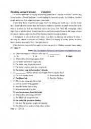 English Worksheet: Reading comprehension     Volunteer