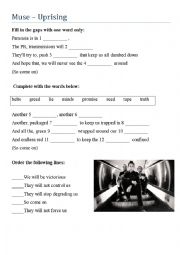 English Worksheet: Song worksheet - Uprising by Muse