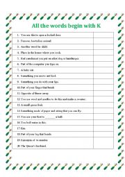 English Worksheet: All words begin with K