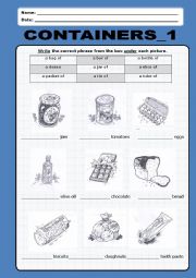 English Worksheet: Containers and Quantities:1