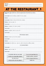 English Worksheet: At the restaurant:1