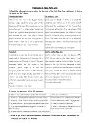 English Worksheet: festivals in New York City