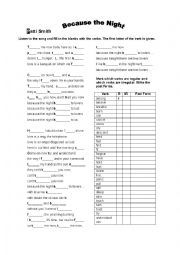English Worksheet: Because the Night - Patti Smith Bruce Springsteen