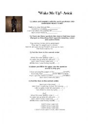 English Worksheet: WAKE ME UP- AVICII