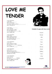 English Worksheet: Song: Love Me Tender by Elvis (cloze)