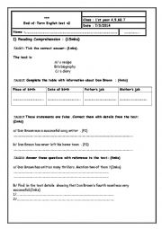 English Worksheet: 1�st   year End -OF -Term Test 2
