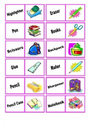 English Worksheet: classroom objects - domino game