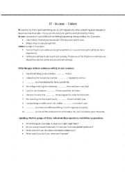 English Worksheet: If, in case or unless