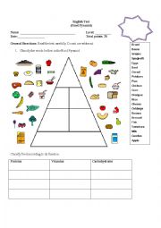 English Worksheet: food pyramid test