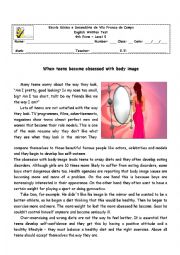 English Worksheet: When teens become obsessed with body image- 9th form test- version B