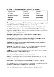 English Worksheet: WWI Vocabulary Packet