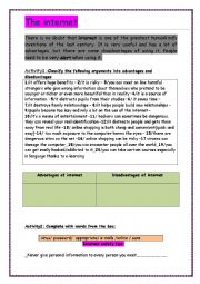 English Worksheet: internet :advantages and disadvatages