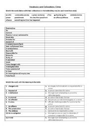 English Worksheet: Vocabulary and Collocations: Crime and Criminal Justice