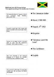 English Worksheet: Reading comprehension matching Jamaica