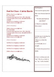 English Worksheet: Feel So Close to You - Calvin Harris