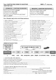 English Worksheet: Order of adjectives and Question Tags