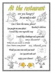 English Worksheet: AT THE RESTAURANT