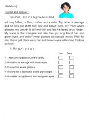 English Worksheet: reading about family members