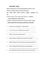 English Worksheet: Reported Speech using reporting verbs
