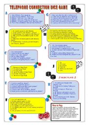 English Worksheet: Telephone Connection Dice Game