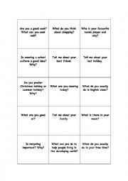 English Worksheet: set of cards to speak in pairs or groups
