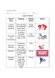 English Worksheet: Writing Hooks and Introductions: Definitions with Pictures