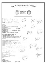 English Worksheet: Happy (Despicable me 2) Pharrel Williams